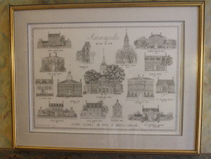 Pen and ink drawings at Palmer House Inn by artist, Pat O'Connell